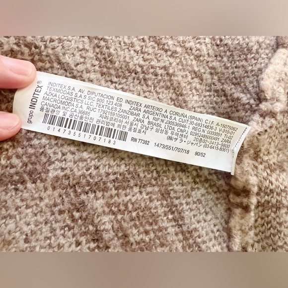 Zara Tribal Folk Print Wool Sweater Cardigan Hooded Brown Taupe Beige Tan 18m 2T - Picture 8 of 13